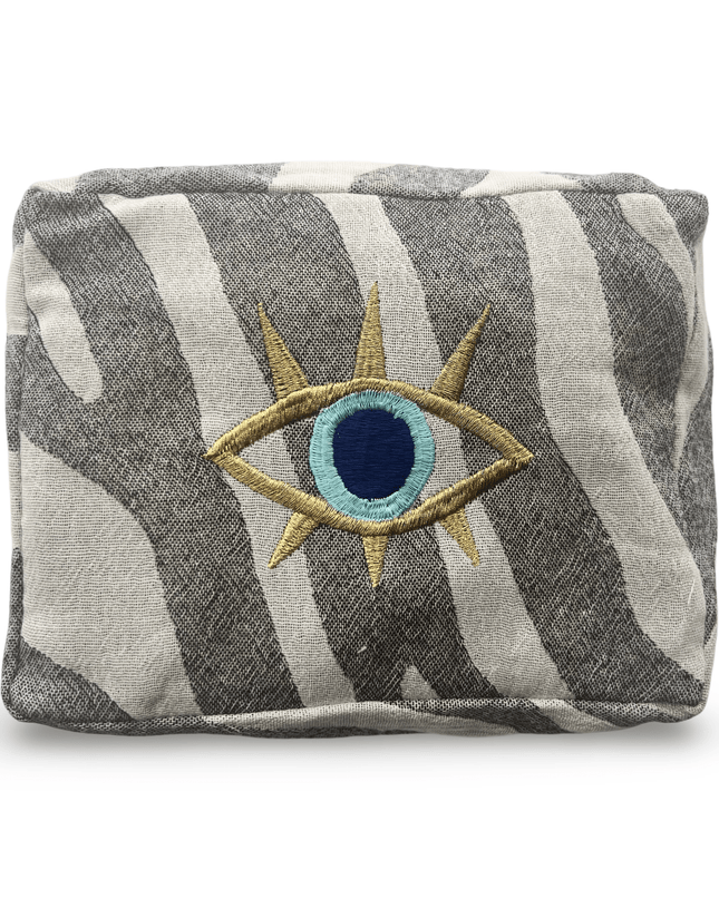 Casa Duniya Evil Eye Embroidered Cosmetic & Toiletry Bags Evil Eye 3 Gray Ohana Cosmetic Pouch