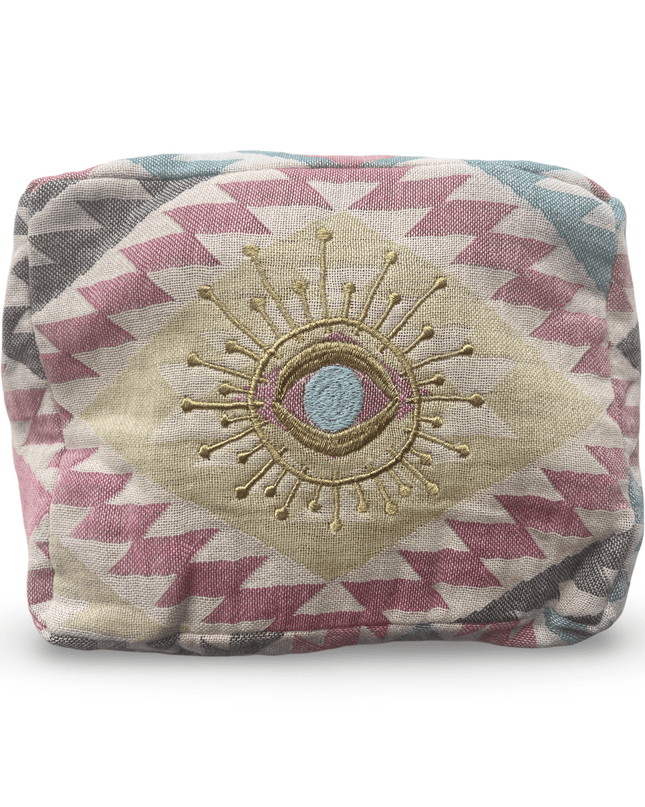 Casa Duniya Evil Eye Embroidered Cosmetic & Toiletry Bags Evil Eye 3 Multi-Colored Ohana Cosmetic Pouch