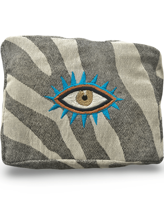 Casa Duniya Evil Eye Embroidered Cosmetic & Toiletry Bags Evil Eye 4 Gray Ohana Cosmetic Pouch