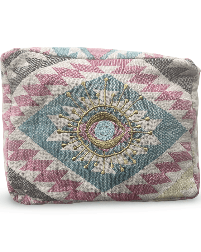 Casa Duniya Evil Eye Embroidered Cosmetic & Toiletry Bags Evil Eye 5 Multi-Colored Ohana Cosmetic Pouch