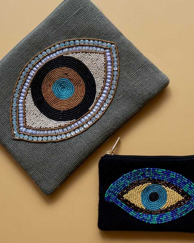 Casa Duniya Evil Eye Embroidered Cosmetic & Toiletry Bags Manika Pouches