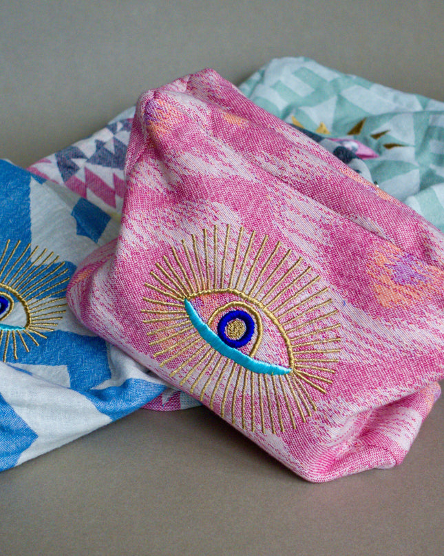 Casa Duniya Evil Eye Embroidered Cosmetic & Toiletry Bags Turquoise Ohana Cosmetic Pouch