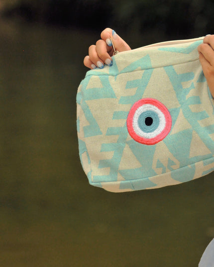 Casa Duniya Evil Eye Embroidered Cosmetic & Toiletry Bags Turquoise Ohana Cosmetic Pouch