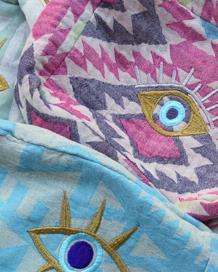 Casa Duniya Evil Eye Embroidered Cosmetic & Toiletry Bags Turquoise Ohana Cosmetic Pouch