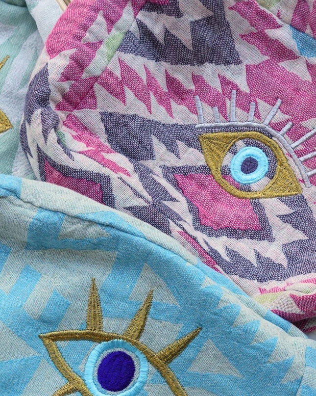 Casa Duniya Evil Eye Embroidered Cosmetic & Toiletry Bags Turquoise Ohana Cosmetic Pouch