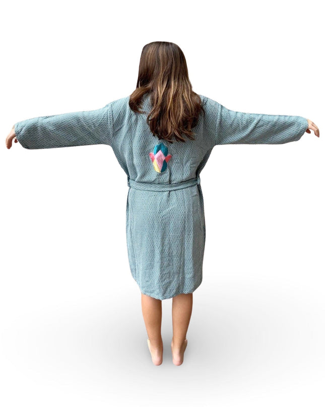 Casa Duniya Evil Eye Embroidered Robe Teal Fairuz Robe