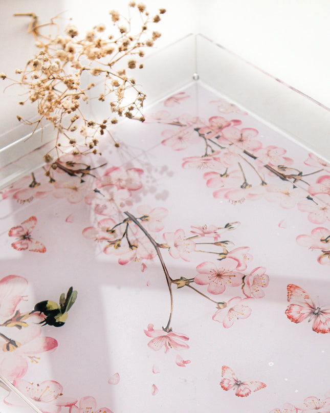 Casa Duniya Floral Acrylic Decorative Tray Sakura Tray