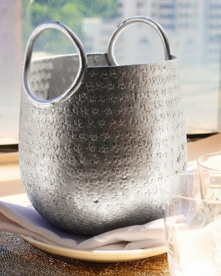 Casa Duniya Hammered Silver Ice Bucket Chameli Ice Bucket with Handles