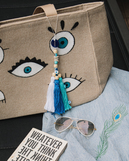 Casa Duniya Hand-Painted Canvas Tote Bag Corfu Canvas Beach Bag