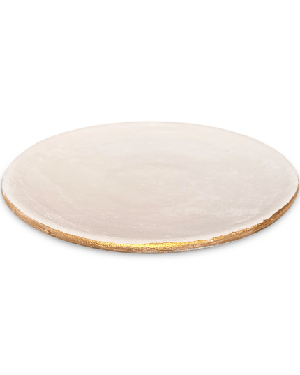 Casa Duniya Hand-Painted Ceramic Candle Plate White Ceramic Candle Plate with Gold Border