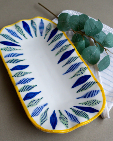 Casa Duniya Hand-Painted Ceramic Serving Platter Gari Long Plate