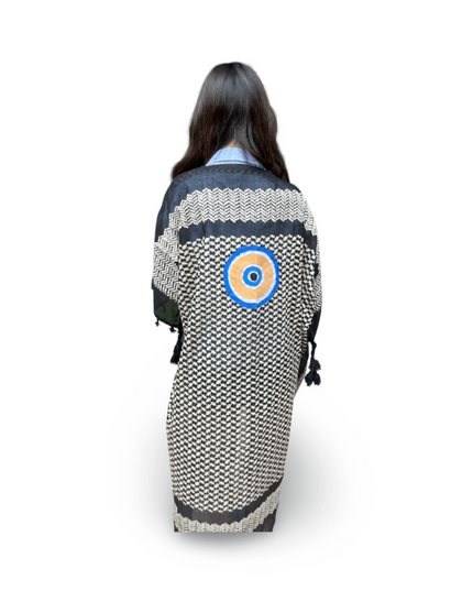 Casa Duniya Hand-Painted Cotton Beach Cover-Ups Black with Blue Evil Eye Tyre Kaftans