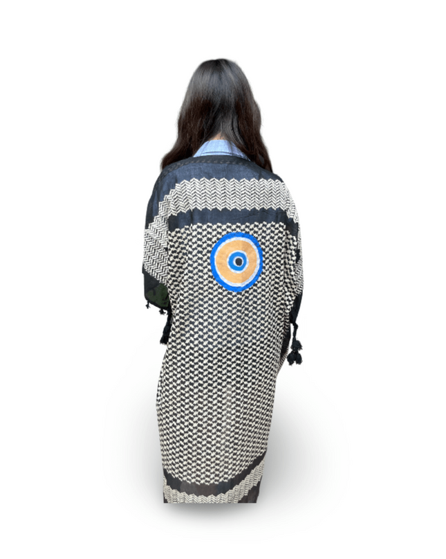 Casa Duniya Hand-Painted Cotton Beach Cover-Ups Black with Blue Evil Eye Tyre Kaftans