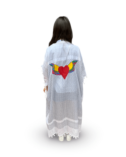 Casa Duniya Hand-Painted Cotton Beach Cover-Ups Gray with Pink Heart Tyre Kaftans