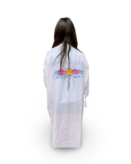 Casa Duniya Hand-Painted Cotton Beach Cover-Ups White with Dragonfly Tyre Kaftans