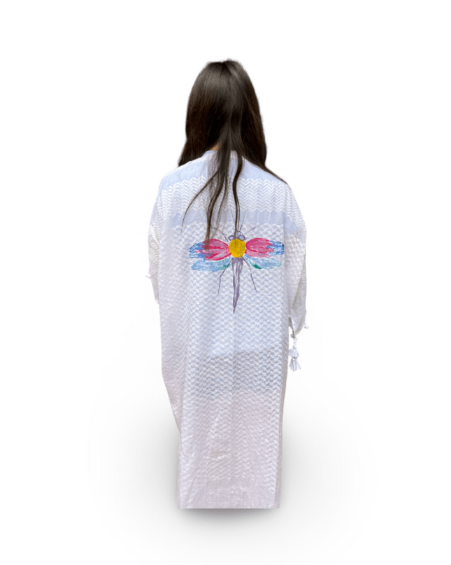 Casa Duniya Hand-Painted Cotton Beach Cover-Ups White with Dragonfly Tyre Kaftans