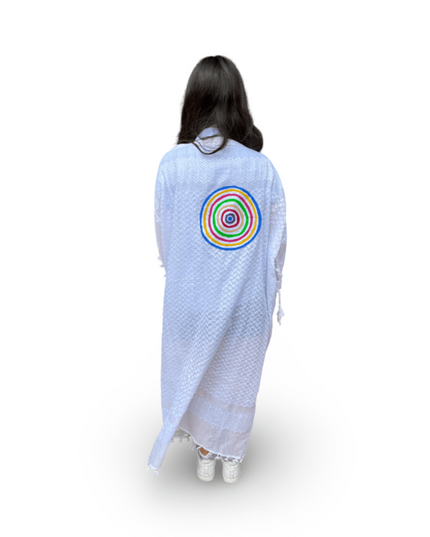 Casa Duniya Hand-Painted Cotton Beach Cover-Ups White with Multi-Colored Circle Tyre Kaftans