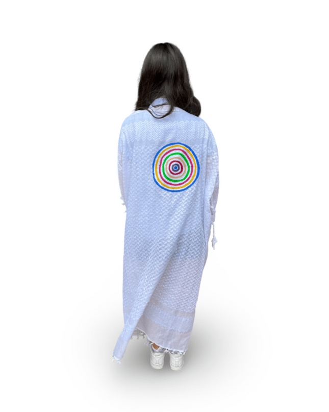 Casa Duniya Hand-Painted Cotton Beach Cover-Ups White with Multi-Colored Circle Tyre Kaftans