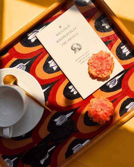 Casa Duniya Hand-Painted Decorative Wooden Tray Burgundy Floral Tray