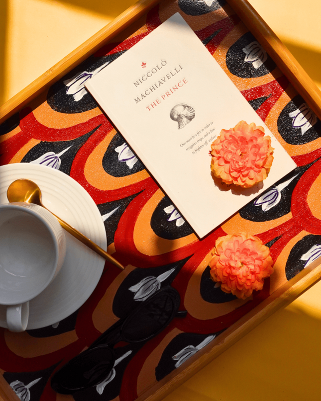 Casa Duniya Hand-Painted Decorative Wooden Tray Burgundy Floral Tray