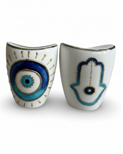 Casa Duniya Hand-Painted Evil Eye Salt & Pepper Shakers Hamsa & Evil Eye Salt and Pepper Shakers
