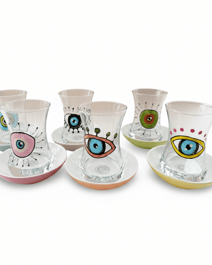 Casa Duniya Hand-Painted Evil Eye Teacup Set Rafi Teacups (set of 6)