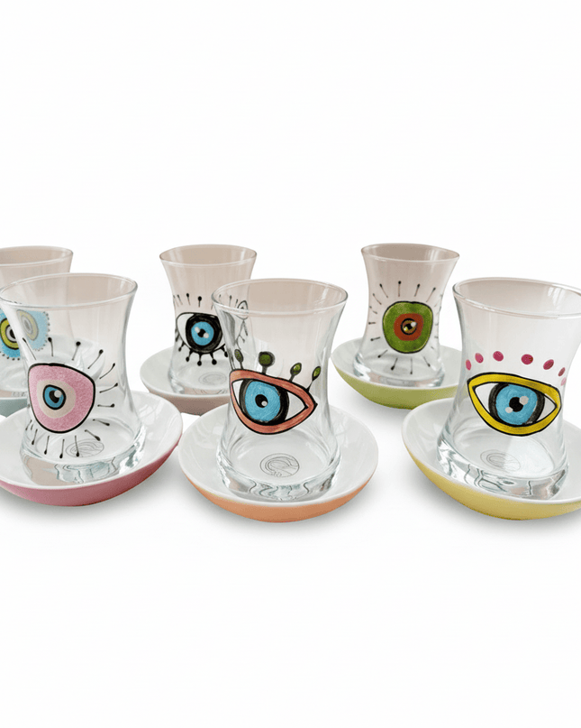 Casa Duniya Hand-Painted Evil Eye Teacup Set Rafi Teacups (set of 6)