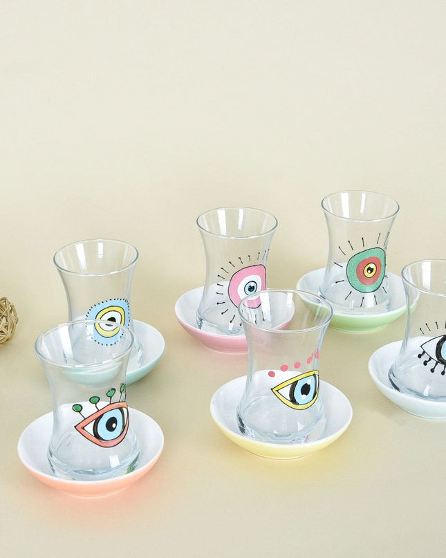 Casa Duniya Hand-Painted Evil Eye Teacup Set Rafi Teacups (set of 6)