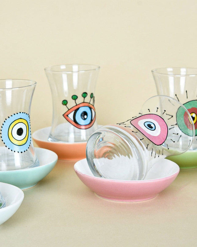 Casa Duniya Hand-Painted Evil Eye Teacup Set Rafi Teacups (set of 6)
