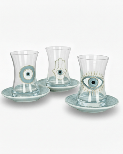 Casa Duniya Hand-Painted Evil Eye Teacup Set Salma Teacups (set of 6)