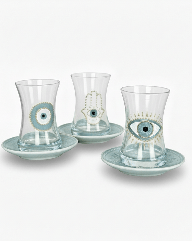 Casa Duniya Hand-Painted Evil Eye Teacup Set Salma Teacups (set of 6)