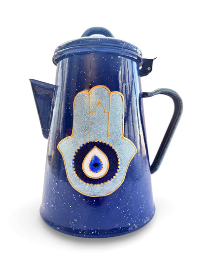 Casa Duniya Hand-Painted Evil Eye Teapot Blue Hamsa Metal Fatima Teapots