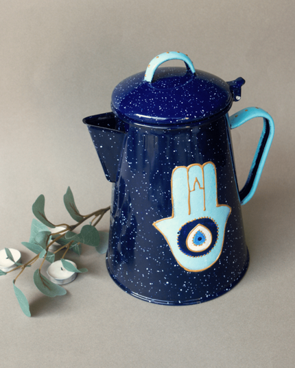 Casa Duniya Hand-Painted Evil Eye Teapot Metal Fatima Teapots