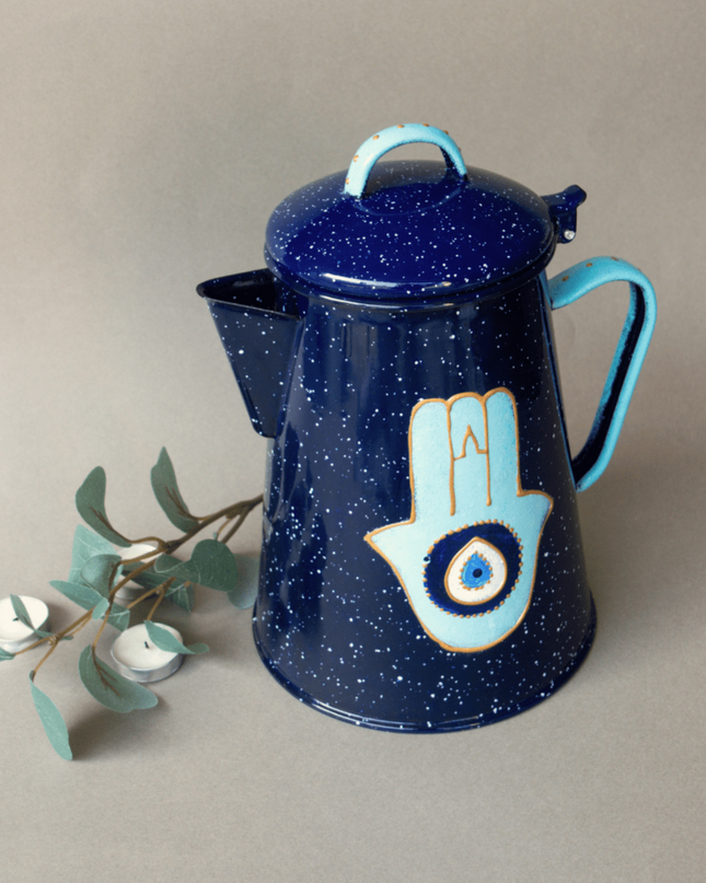 Casa Duniya Hand-Painted Evil Eye Teapot Metal Fatima Teapots