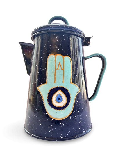 Casa Duniya Hand-Painted Evil Eye Teapot Turquoise Hamsa Metal Fatima Teapots