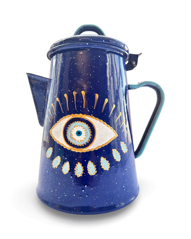 Casa Duniya Hand-Painted Evil Eye Teapot White Evil Eye Metal Nazar Teapots
