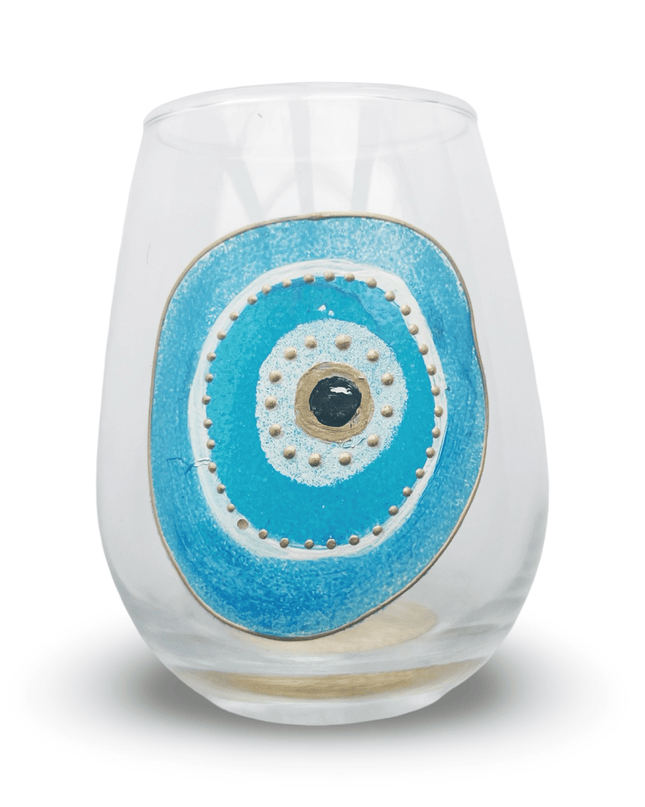 Casa Duniya Hand-Painted Evil Eye Water Glasses Aliya Water Glasses (set of 6)