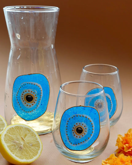 Casa Duniya Hand-Painted Evil Eye Water Glasses Aliya Water Glasses (set of 6)