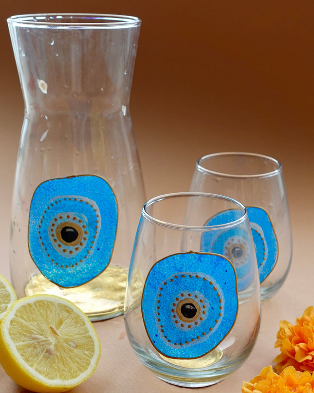 Casa Duniya Hand-Painted Evil Eye Water Glasses Aliya Water Glasses (set of 6)