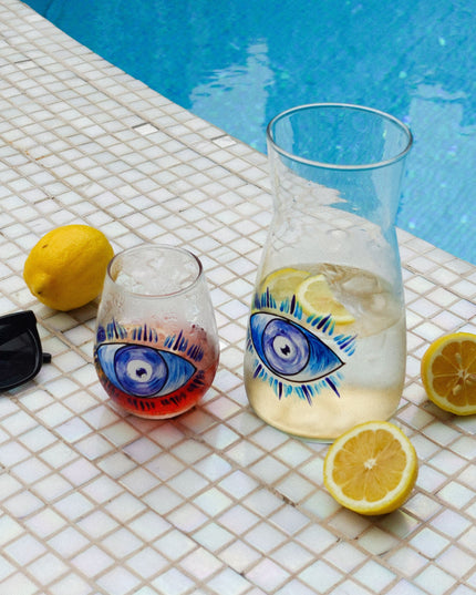 Casa Duniya Hand-Painted Evil Eye Water Glasses Maryam Water Glasses (set of 6)