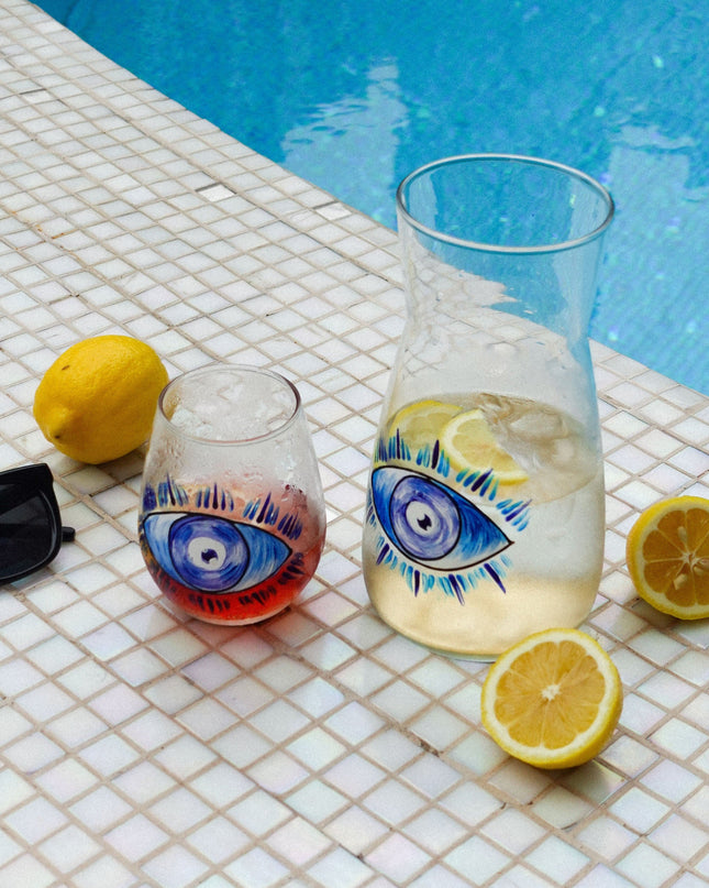 Casa Duniya Hand-Painted Evil Eye Water Glasses Maryam Water Glasses (set of 6)