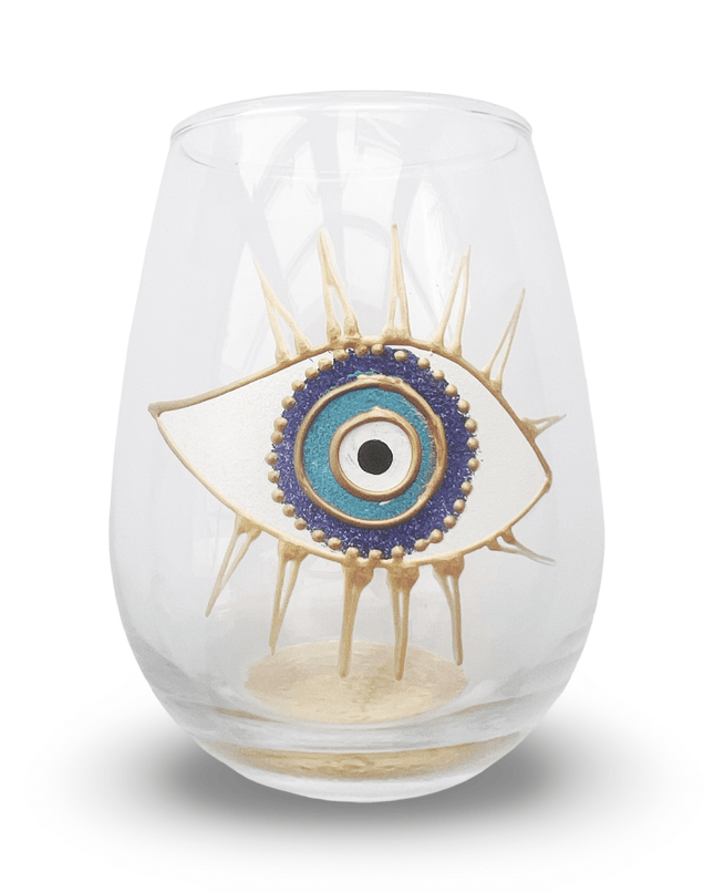 Casa Duniya Hand-Painted Evil Eye Water Glasses Nora Water Glasses (set of 6)