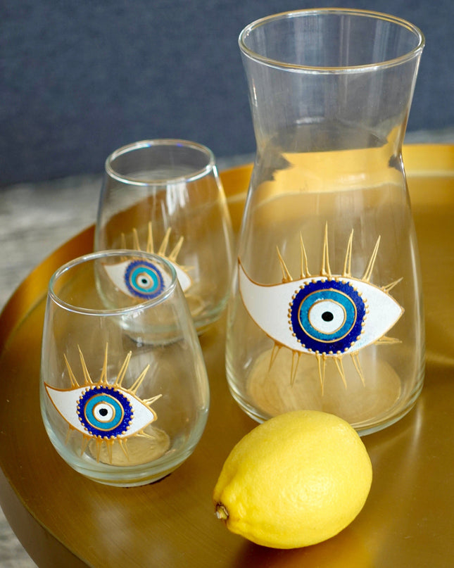 Casa Duniya Hand-Painted Evil Eye Water Glasses Nora Water Glasses (set of 6)
