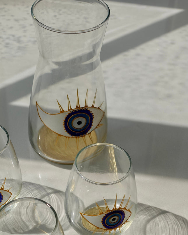 Casa Duniya Hand-Painted Evil Eye Water Glasses Nora Water Glasses (set of 6)