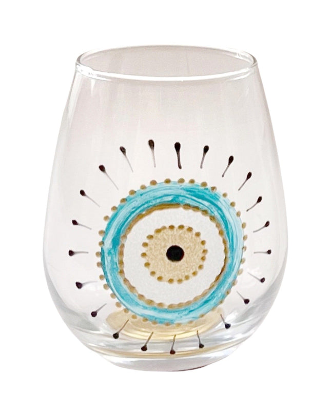 Casa Duniya Hand-Painted Evil Eye Water Glasses Surya Water Glasses (set of 2)