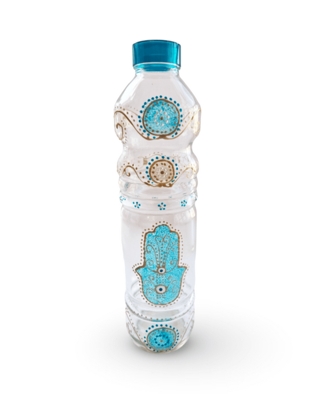 Casa Duniya Hand-Painted Hamsa Water Bottle Sadia Water Bottle
