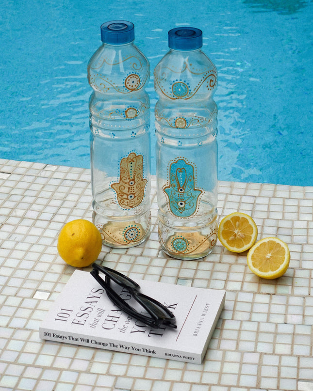 Casa Duniya Hand-Painted Hamsa Water Bottle Sadia Water Bottle