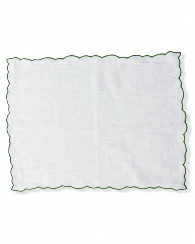 Casa Duniya Handcrafted Placemat White Linen Scalloped Placemats