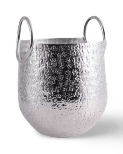 Casa Duniya Hammered Silver Ice Bucket Chameli Ice Bucket with Handles