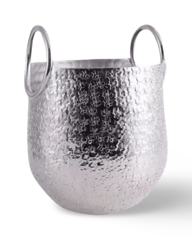 Casa Duniya Hammered Silver Ice Bucket Chameli Ice Bucket with Handles